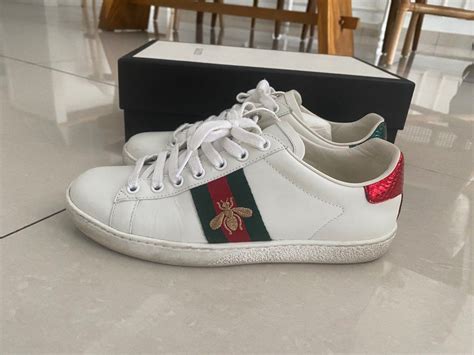 gucci ace watersnake trimmed leather sneakers|gucci faux water snake heels.